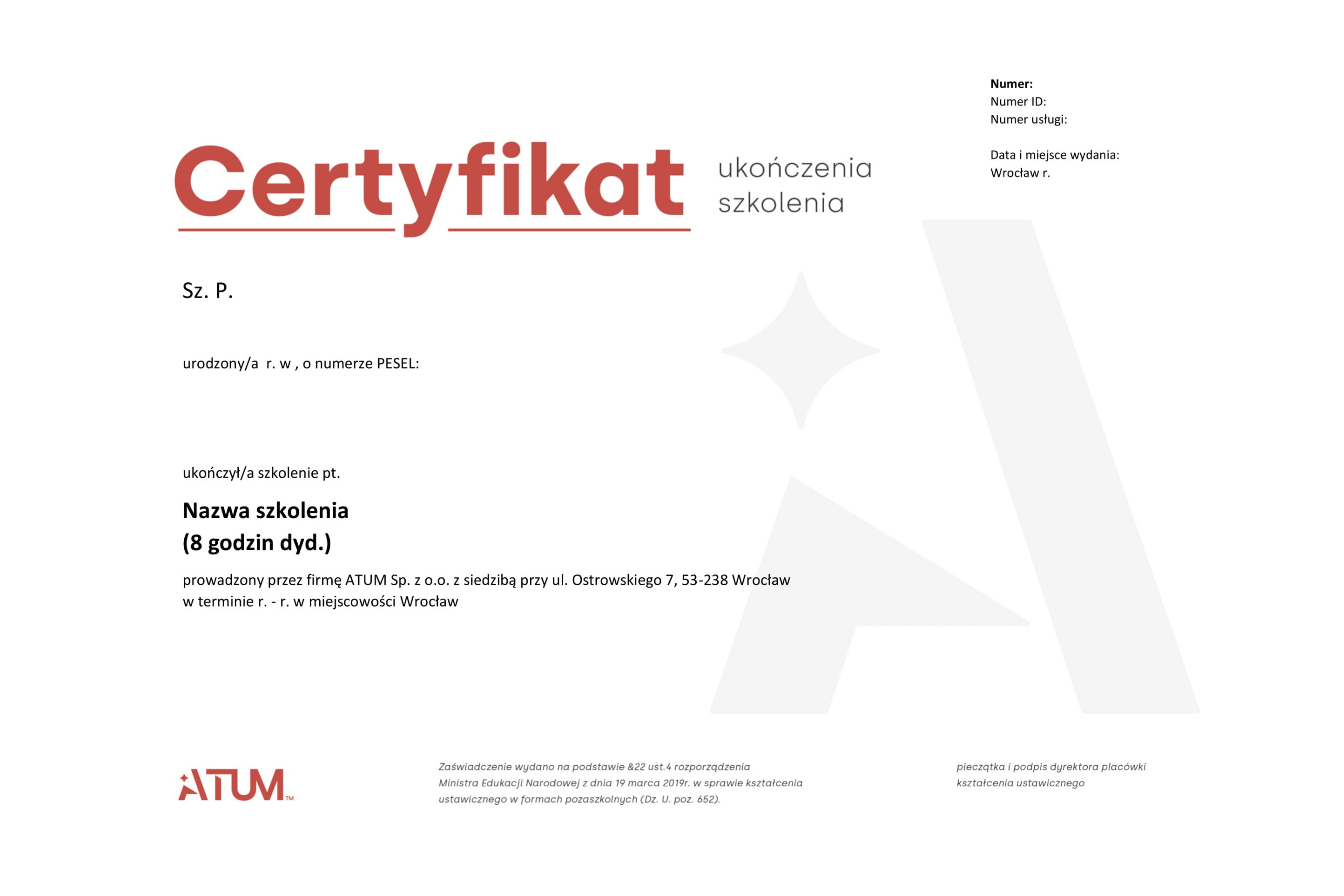 certyfikat atum